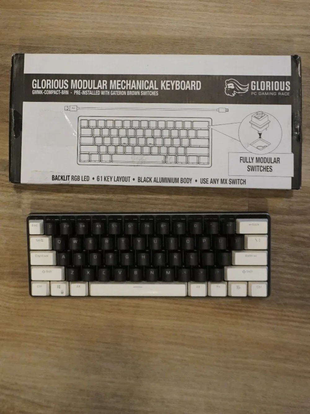 Glorious GMMK Modular Mechanical Keyboard - Gateron Brown Switches 60%